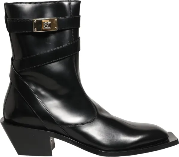 Black Leather DG Plaque Mid Calf Boots Shoes