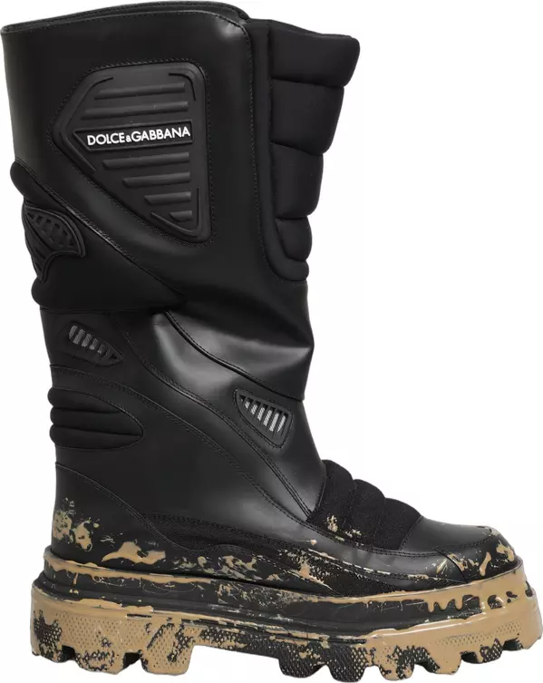 Black Leather Biker Mid Calf Men Boots Shoes