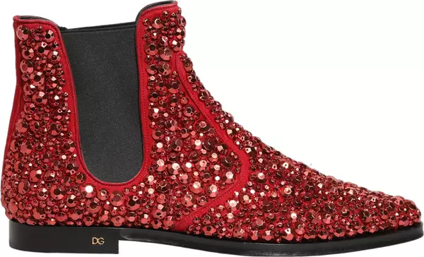 Red Embellished Chelsea Ankle Boots Shoes