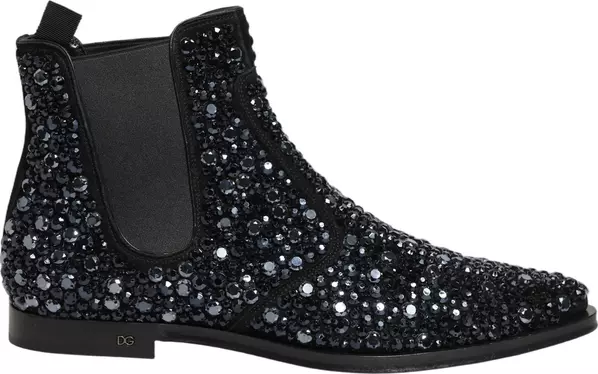 Black Embellished Chelsea Ankle Boots Shoes