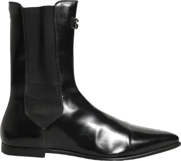 Black Leather Chelsea Mid Calf Boots Shoes