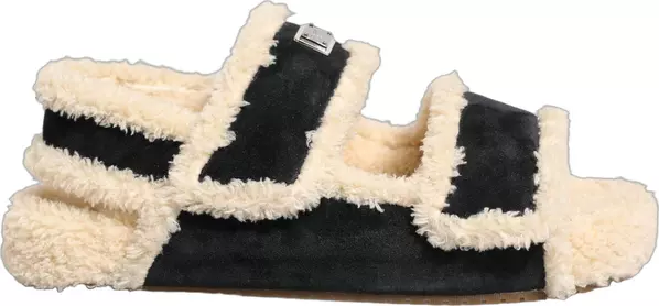 Beige Black Faux Fur Flats Men Sandals Shoes