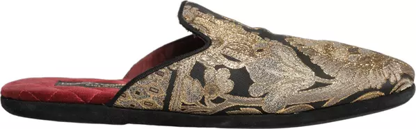 Black Floral Jacquard Flats Sandals Men Shoes