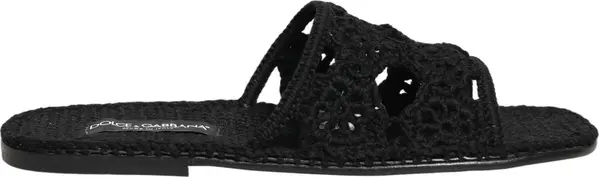 Black Fabric Woven Slides Sandals Flats Shoes
