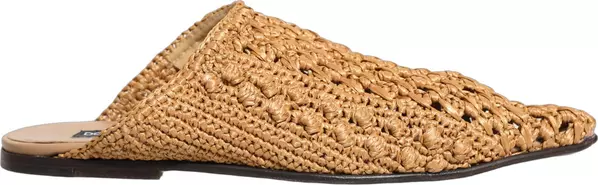 Beige Woven Straw Slides Sandals Flats Shoes