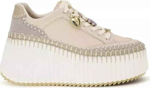 Beige Calf Leather Bos Taurus Platform Sneakers