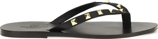 Black Calf Leather Bos Taurus Flip-Flop Sandals