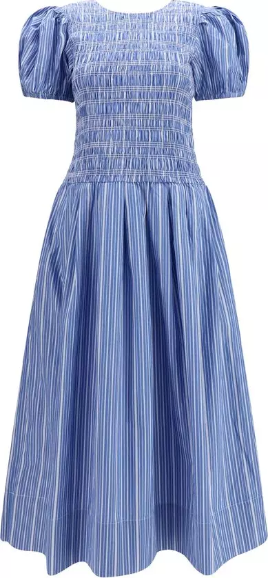 Blue Cotton Casual Dress