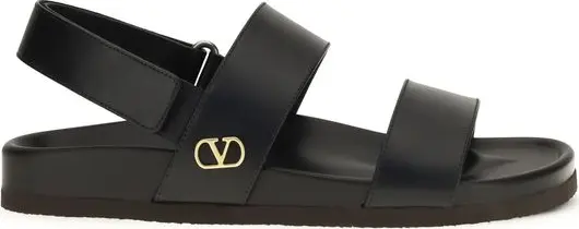 Black Calf Leather Bos Taurus Flat Sandals