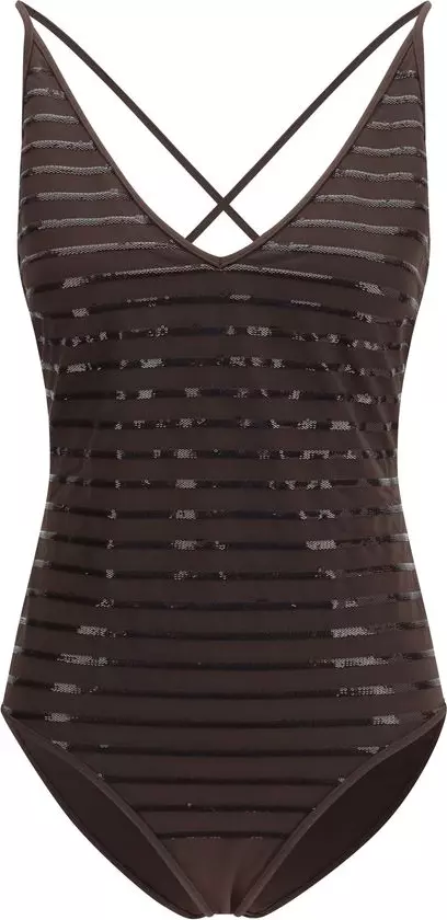 Brown Nylon One-Piece Swimsuit