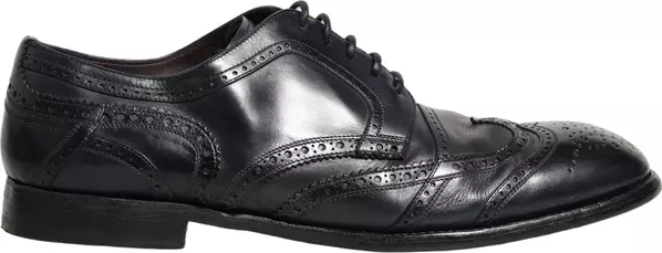 Blue Leather Derby Wingtip Formal Shoes