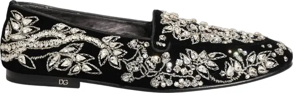 Black Velvet Embellished Dress Loafers Shoes