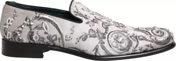 White Sequined Formal Slip On Loafers Shoes