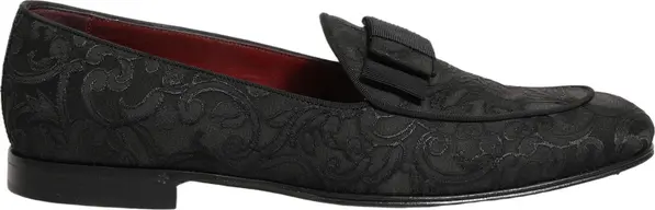 Black Floral Brocade Men Dress Loafers Shoes