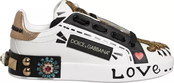 White Gold Studded Portofino Sneakers Shoes