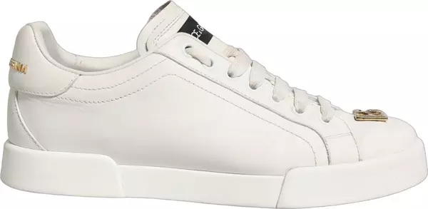White Leather Logo Plaque Low Top Sneakers Shoes