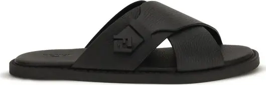 Black Calf Leather Bos Taurus Flat Sandals