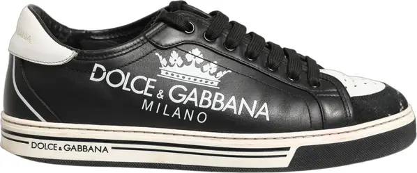 Black Leather Crown Milano Men Sneakers Shoes
