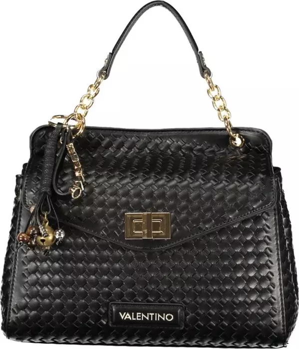 Black Polyurethane Women's Bag with Adjustable Strap