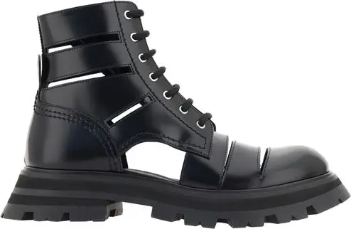 Black Calf Leather Bos Taurus Lace-Up Boots