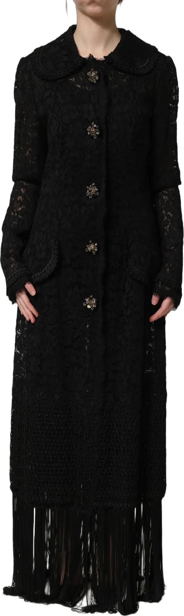 Black Embellished Guipure Lace Coat Jacket