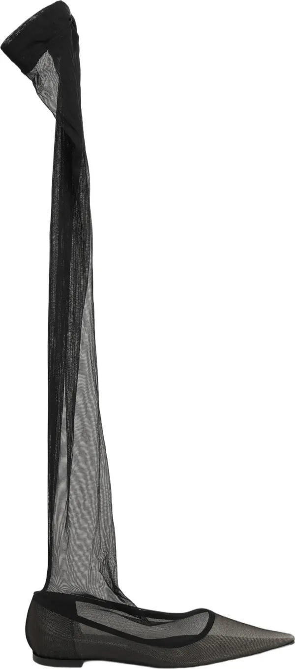 Black Over The Knee Tulle Flats Boots Shoes