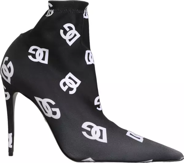 Black Logo Stretch Heels Ankle Boots Shoes