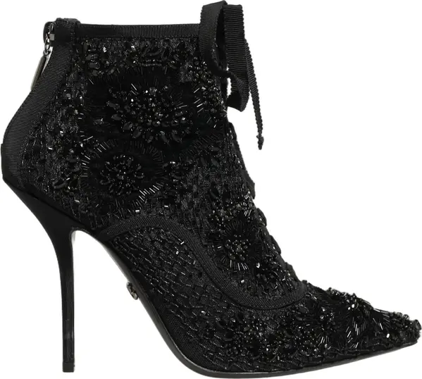 Black Embellished Mesh Ankle Boots Shoes