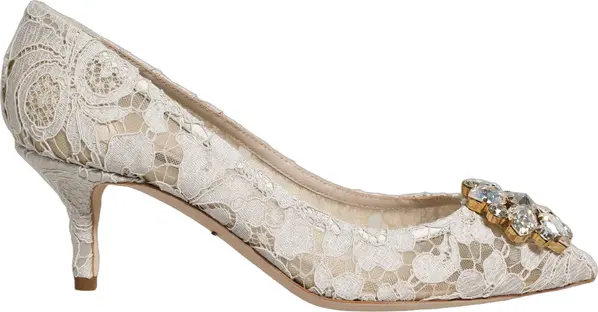 White Taormina Lace Crystal Pumps Shoes