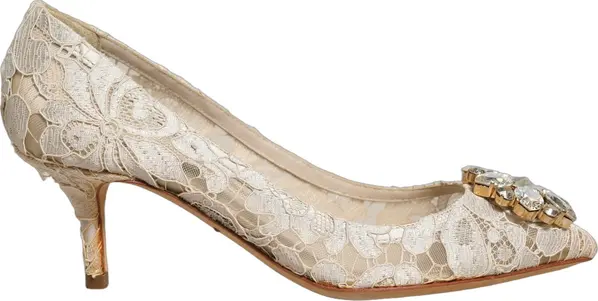White Taormina Lace Crystal Pumps Shoes