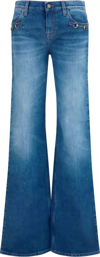Blue Cotton Flared Jeans