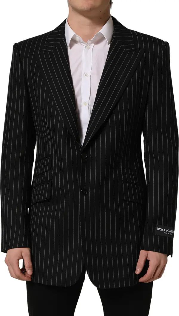Black Stripes Wool Single Breasted Blazer