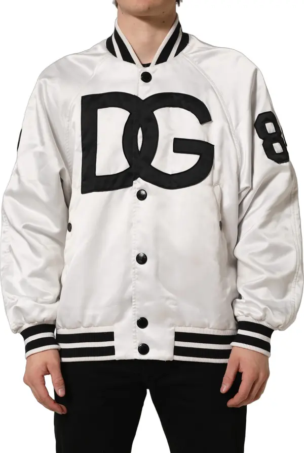 White DG Logo Polyester JerseyBomber Jacket