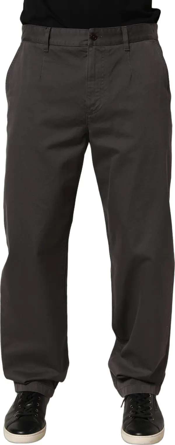 Dark Gray Cotton Straight Chino Trouser Pants