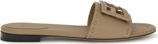 Beige Calf Leather Bos Taurus Flat Sandals