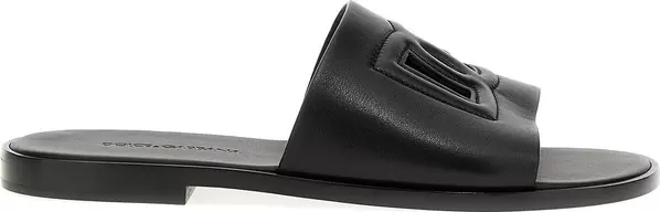 Black Leather Slides