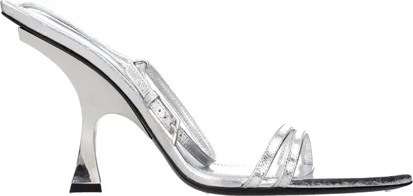 Gray Leather Stiletto Heel Sandals