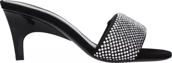 Black Fabric Stiletto Heel Sandals