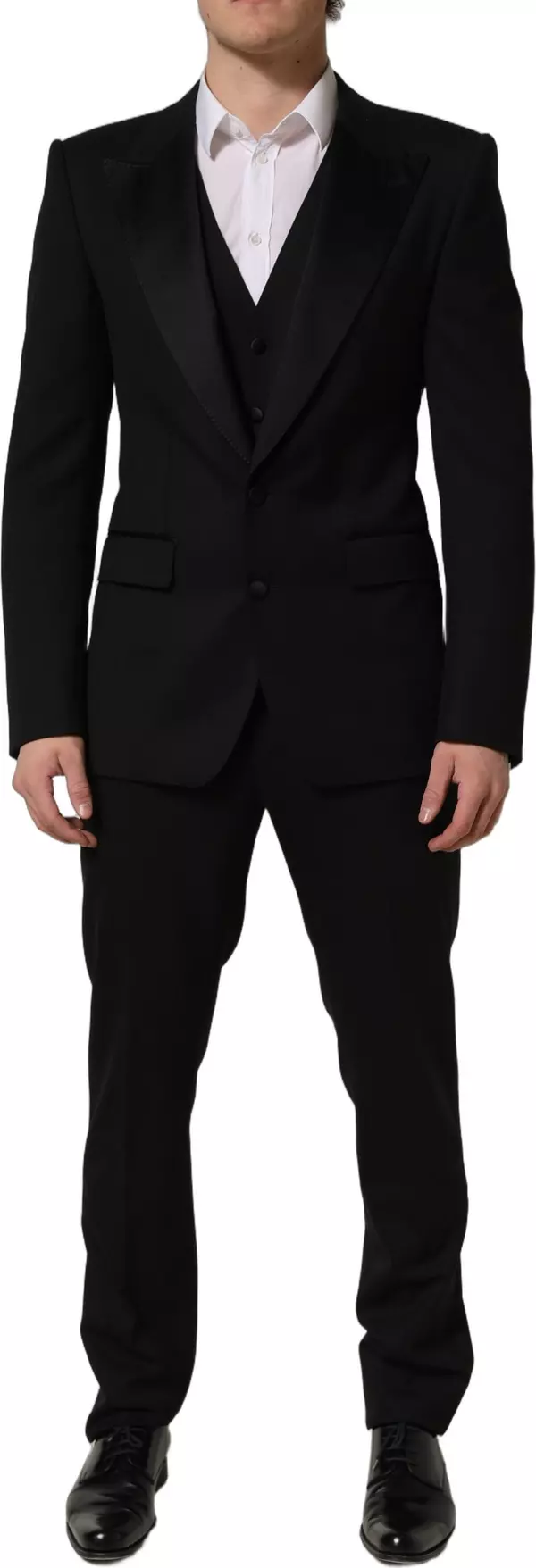 Black Wool Slim Fit Formal 3 Piece Men Suit