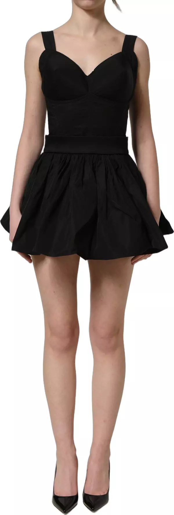Black Nylon A-Line Sleeveless Mini Dress