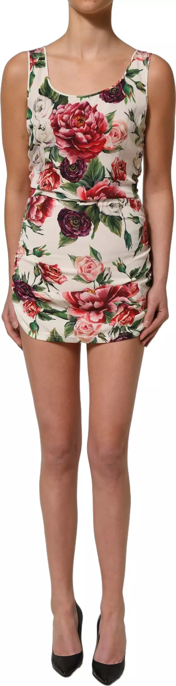 White Floral Sheath Sleeveless Mini Dress