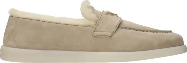 Beige Leather Slip-On Loafers