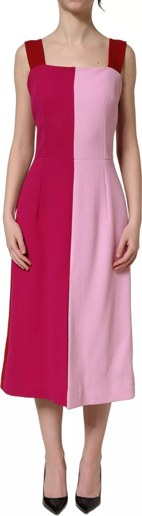 Two Tone Pink Wool Sleeveless Midi Dress