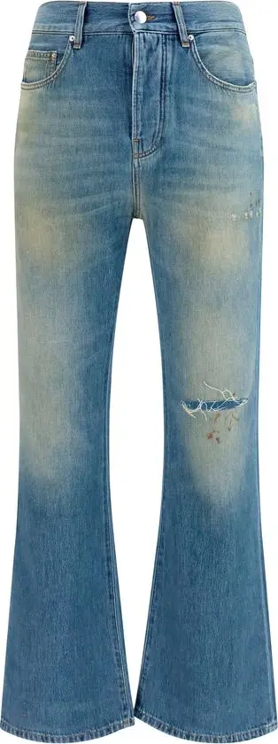 Blue Cotton Flared Jeans