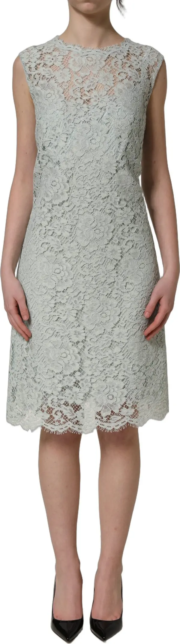 Mint Green Lace Sleeveless Knee Length Dress