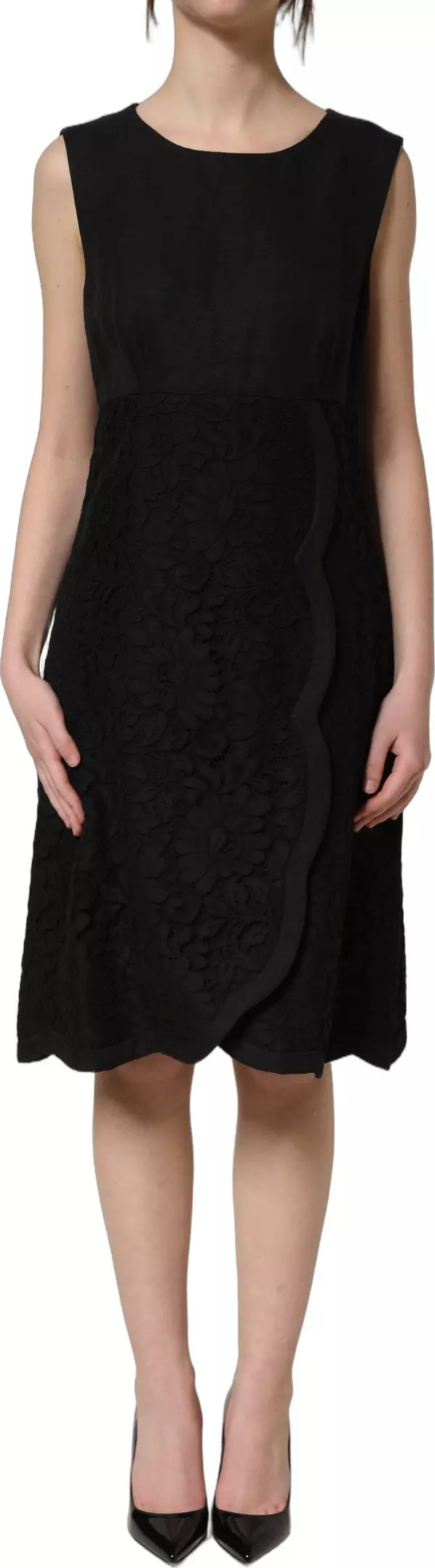 Black Floral Lace Sleeveless Shift Dress