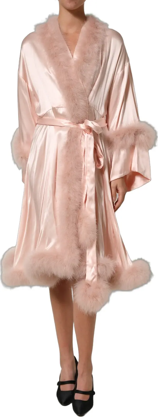 Light Pink Silk Turkey Feather Wrap Midi Dress