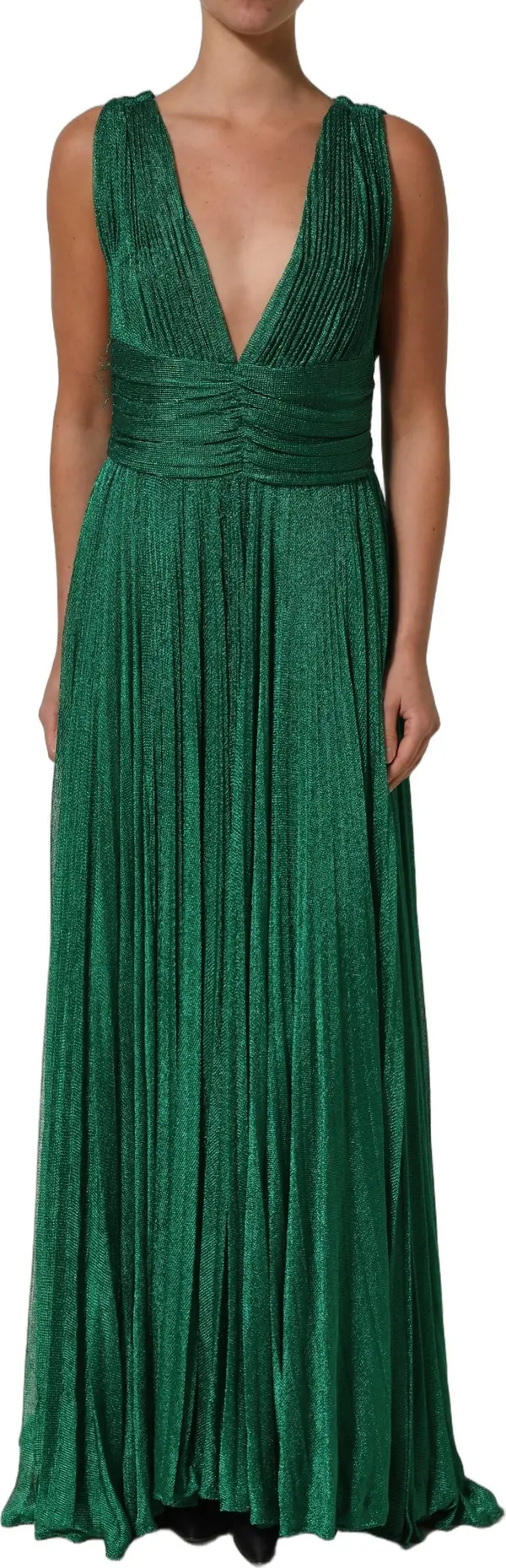 Emerald Green Plissé Evening Gown Dress