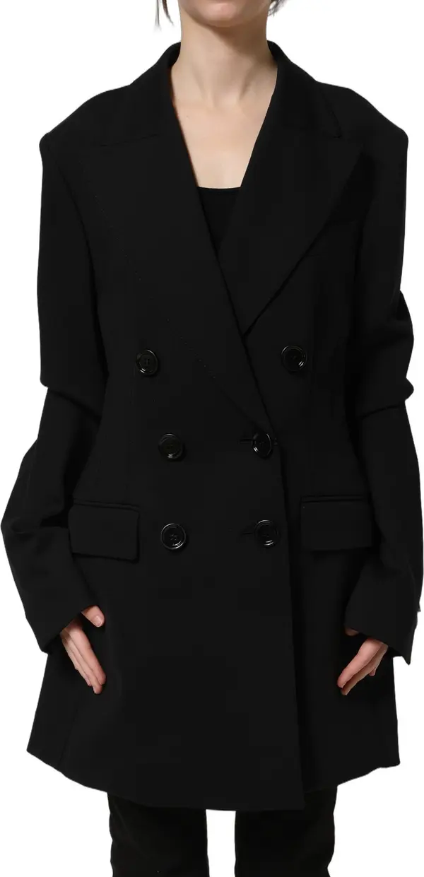 Black Double Breasted Crepe Blazer Jacket