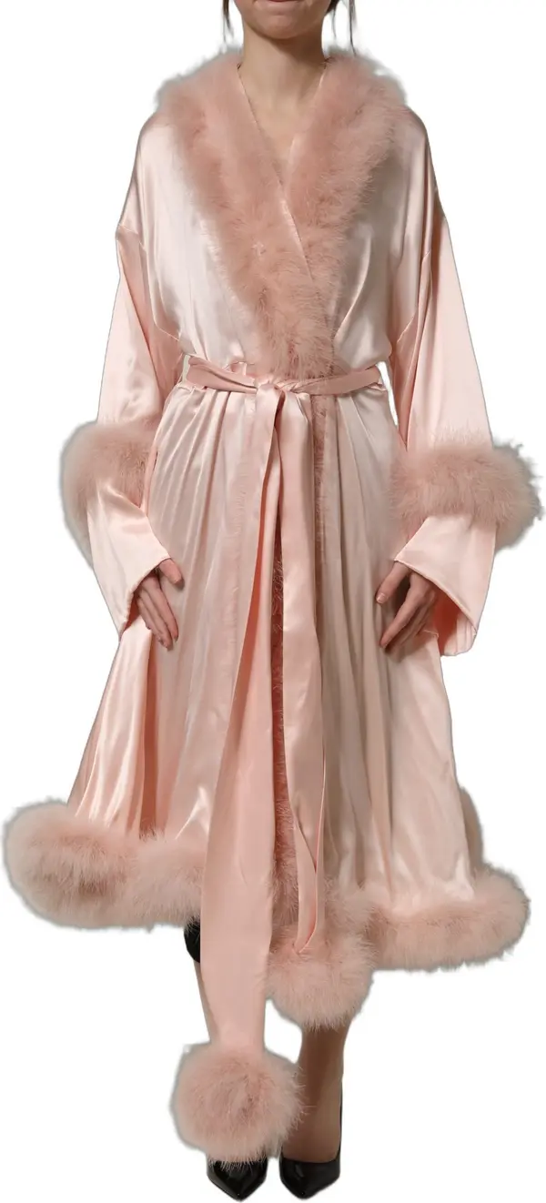 Light Pink Silk Turkey Feather Robe Jacket